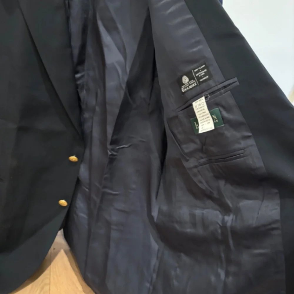 Ralph Lauren Blazer Sports Coat 100% Wool‎ Navy Blue Gold Button Suit Jacket 46L